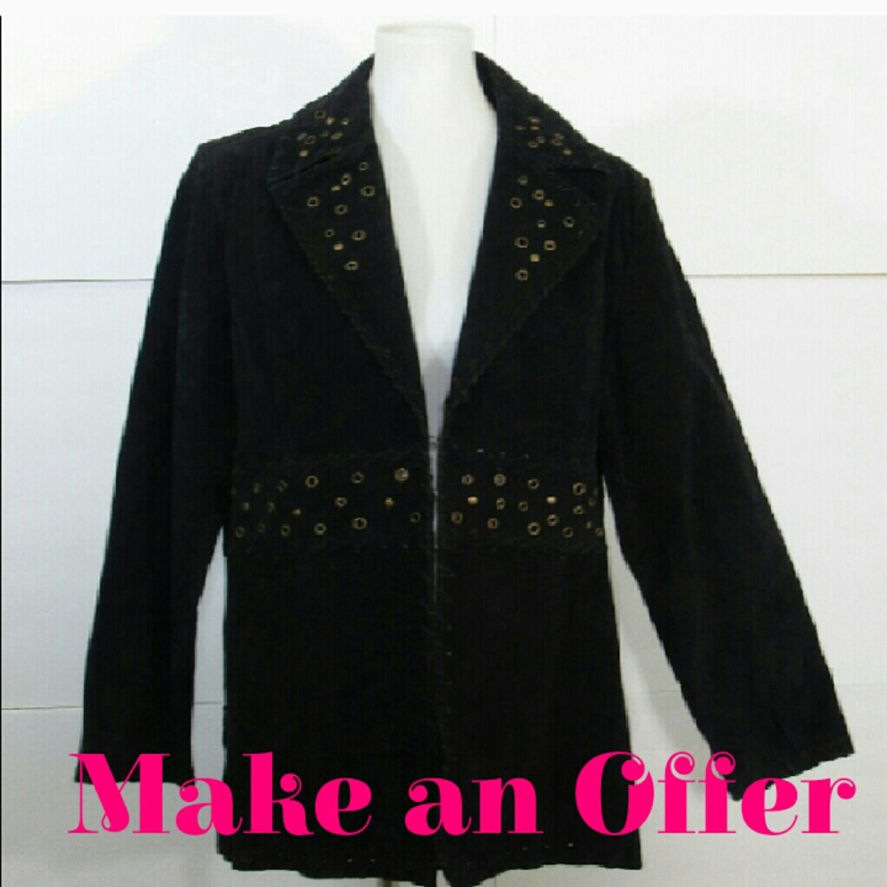 Pigale Women's Black Leather Suede Western Jacket